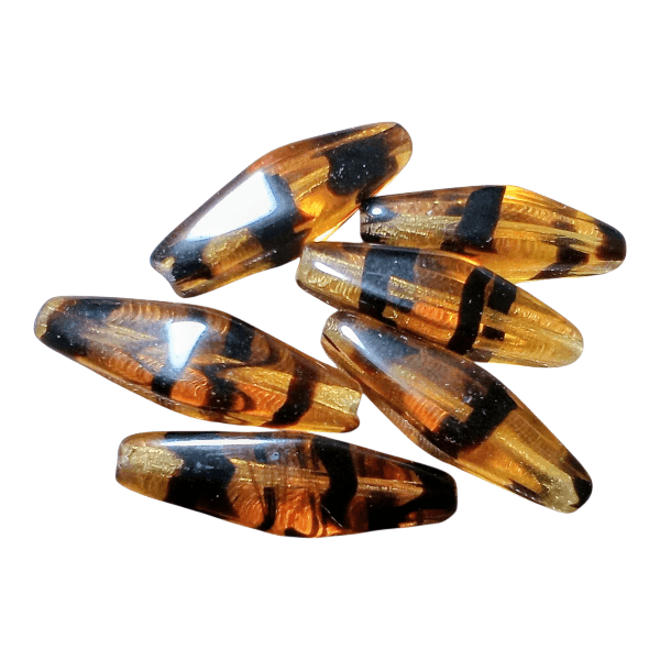 ＜6個＞24×7ｍｍ：チェコカットグラスビーズ（鼈甲柄） | 2枚目