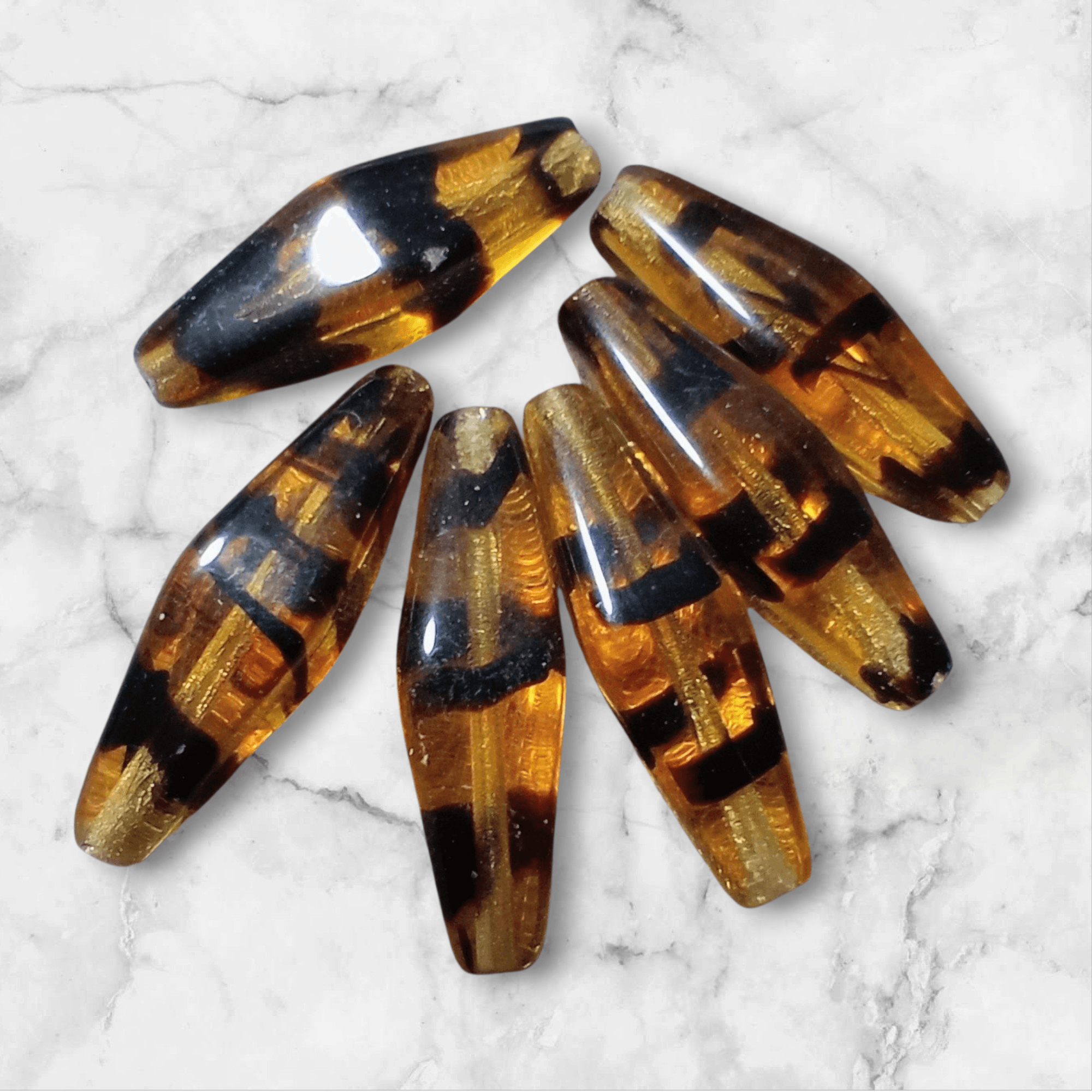 ＜6個＞24×7ｍｍ：チェコカットグラスビーズ（鼈甲柄） | 3枚目