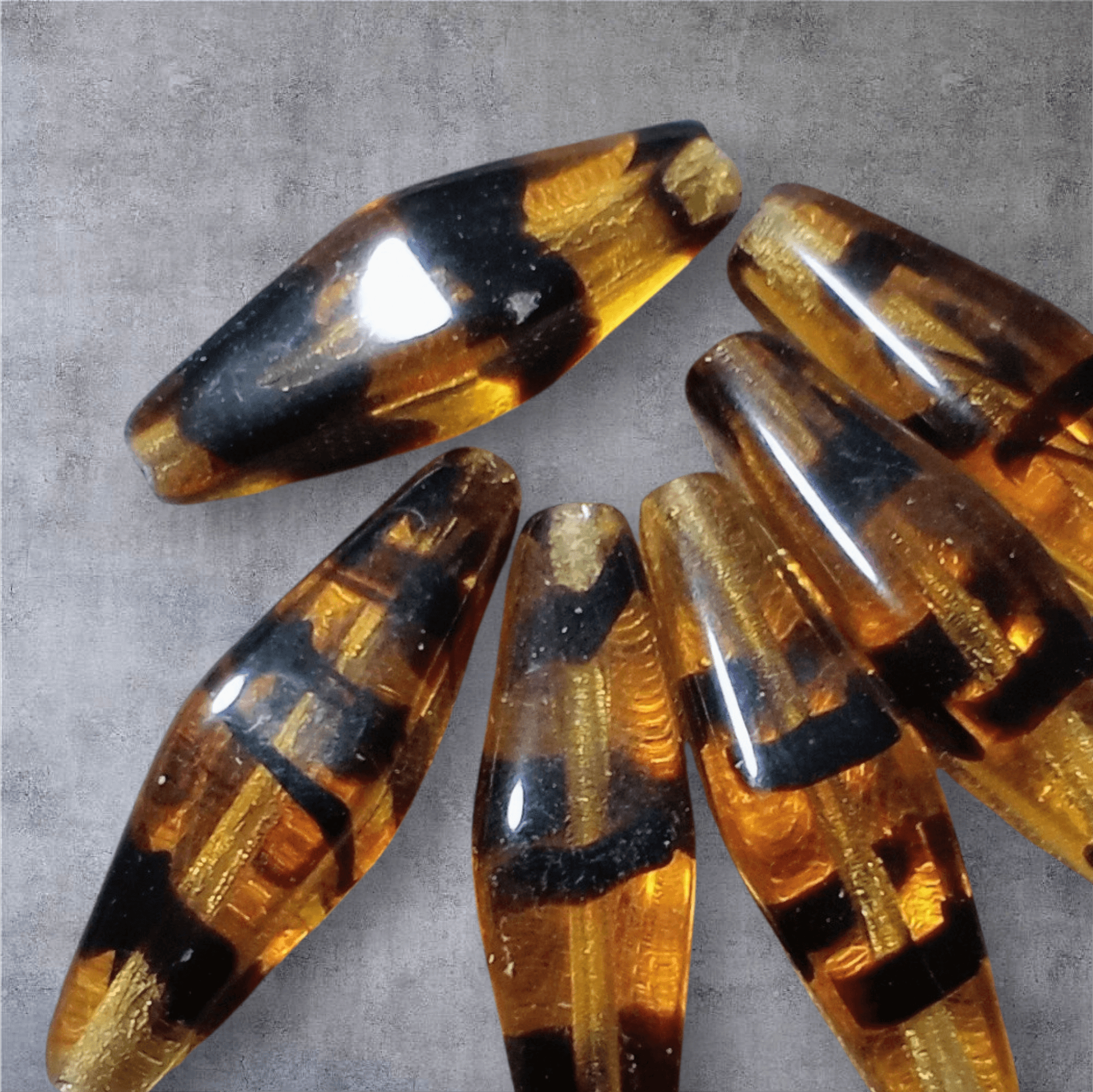 ＜6個＞24×7ｍｍ：チェコカットグラスビーズ（鼈甲柄） | 4枚目