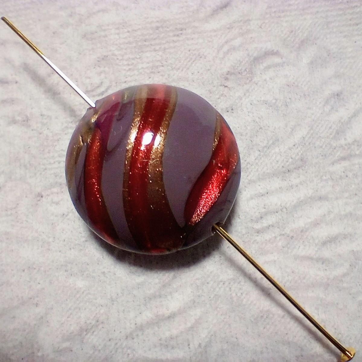 21mm:ベネチアンビーズ：ミッソーニディスク（グレー＆ルビー） | 3枚目