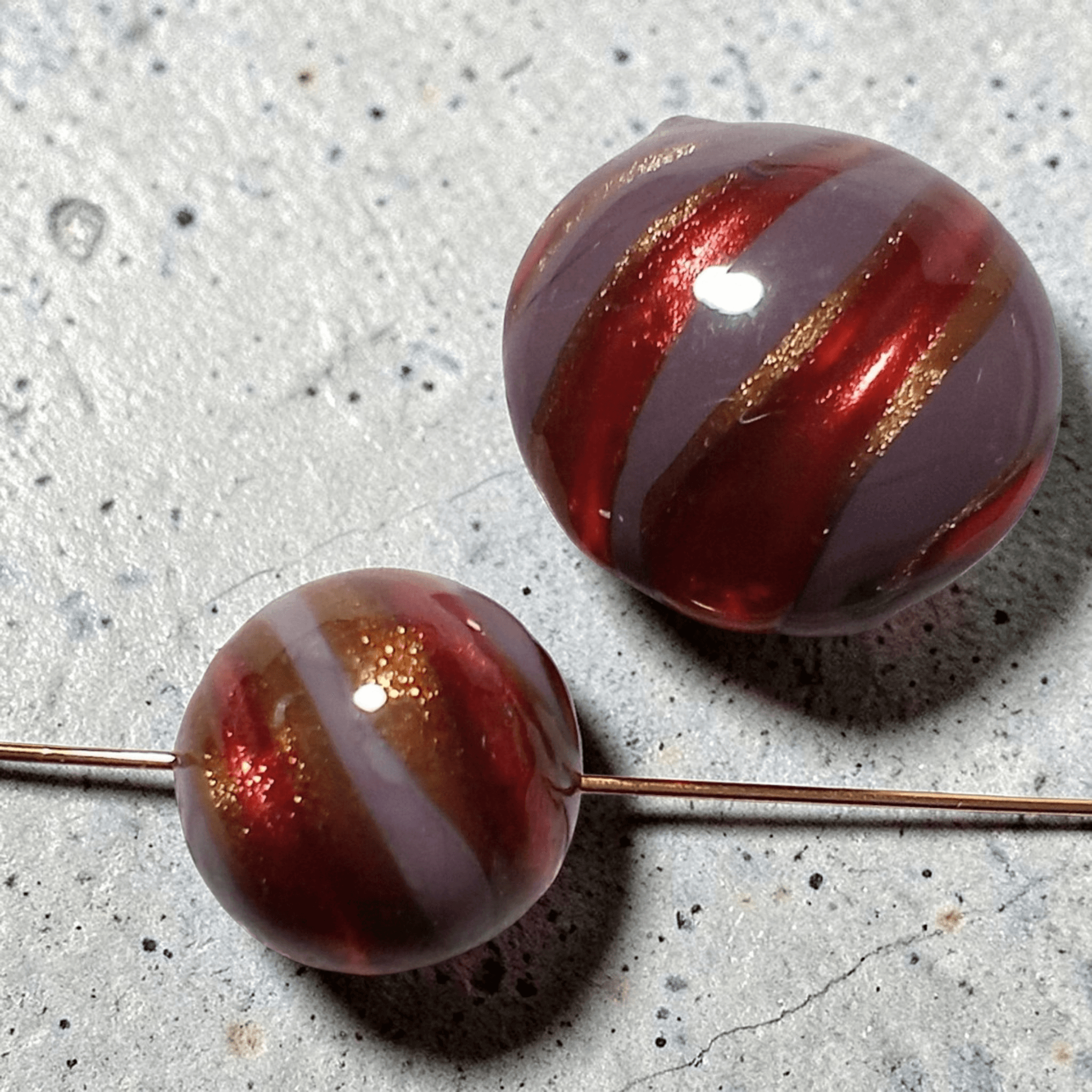 21mm:ベネチアンビーズ：ミッソーニディスク（グレー＆ルビー） | 4枚目