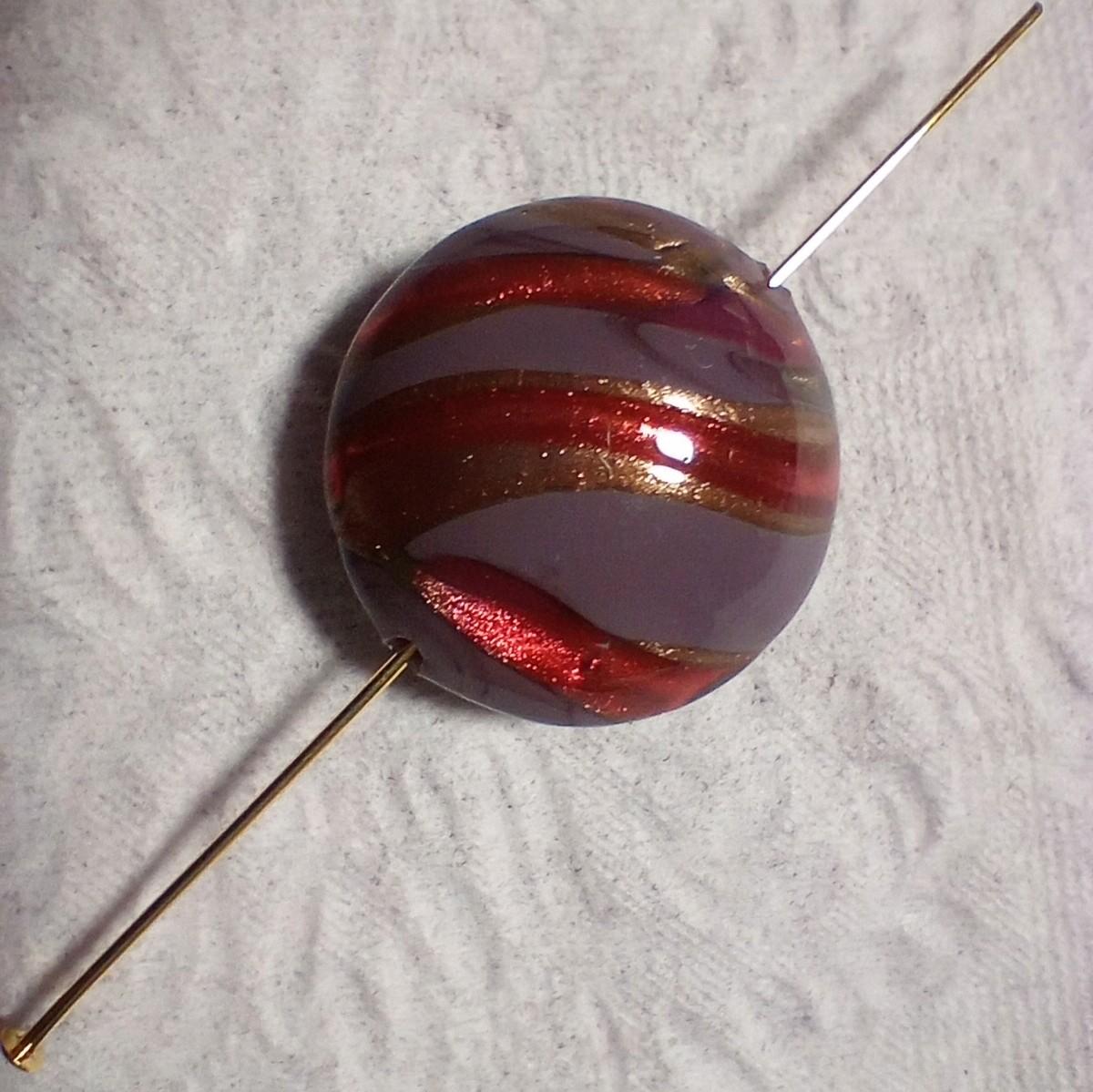 13mm ベネチアンビーズ　ミッソーニ（グレー＆ルビー）ラウンド | 2枚目