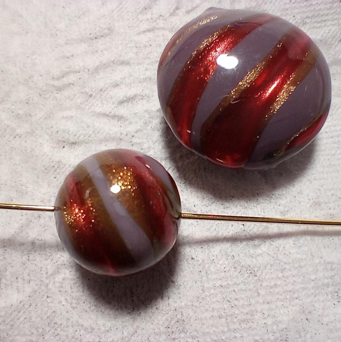 13mm ベネチアンビーズ　ミッソーニ（グレー＆ルビー）ラウンド | 3枚目