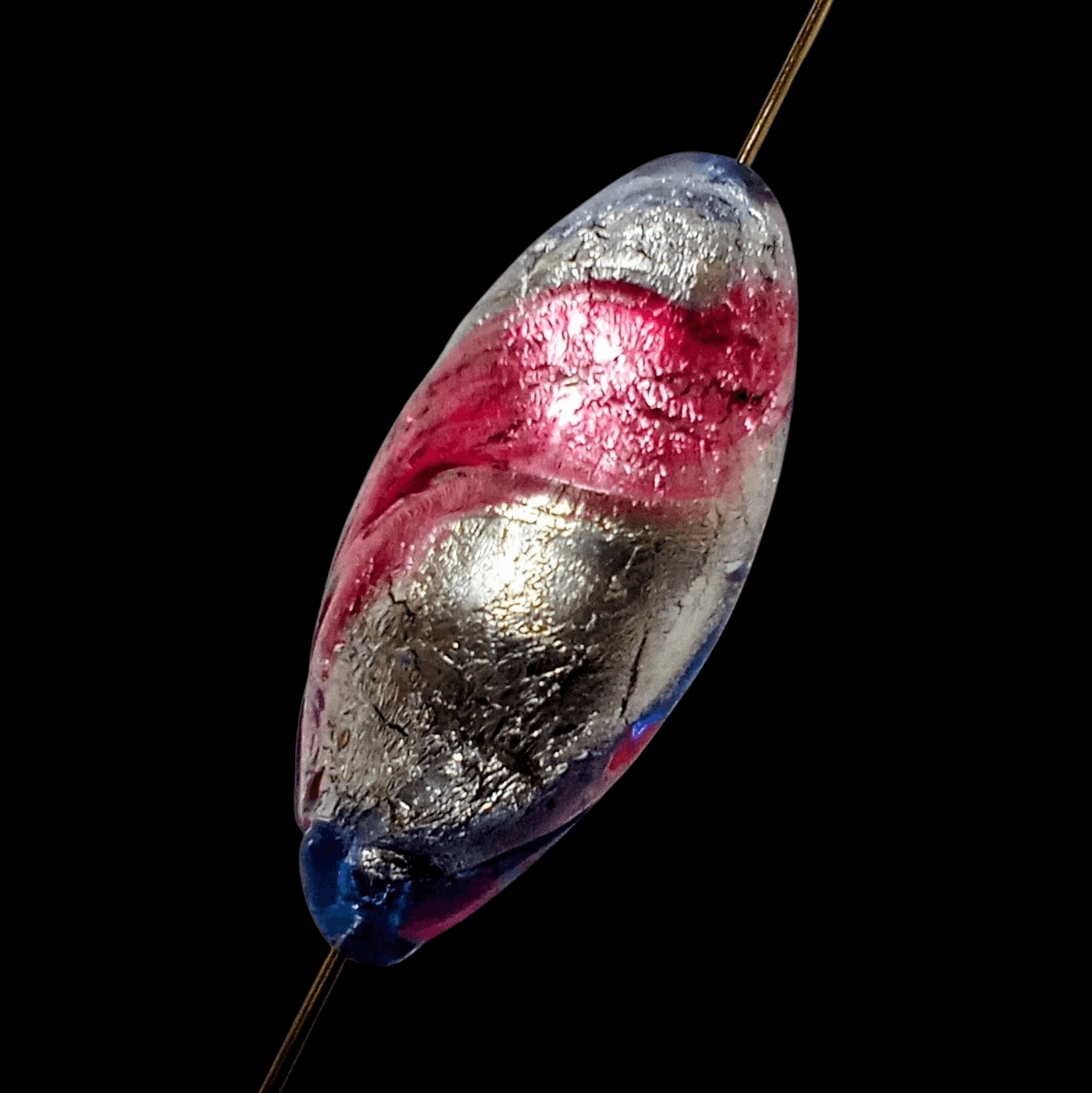 ベネチアンビーズ　ミッソーニオーバル（ブルー・ピンク）シルバー925フォイル | 5枚目