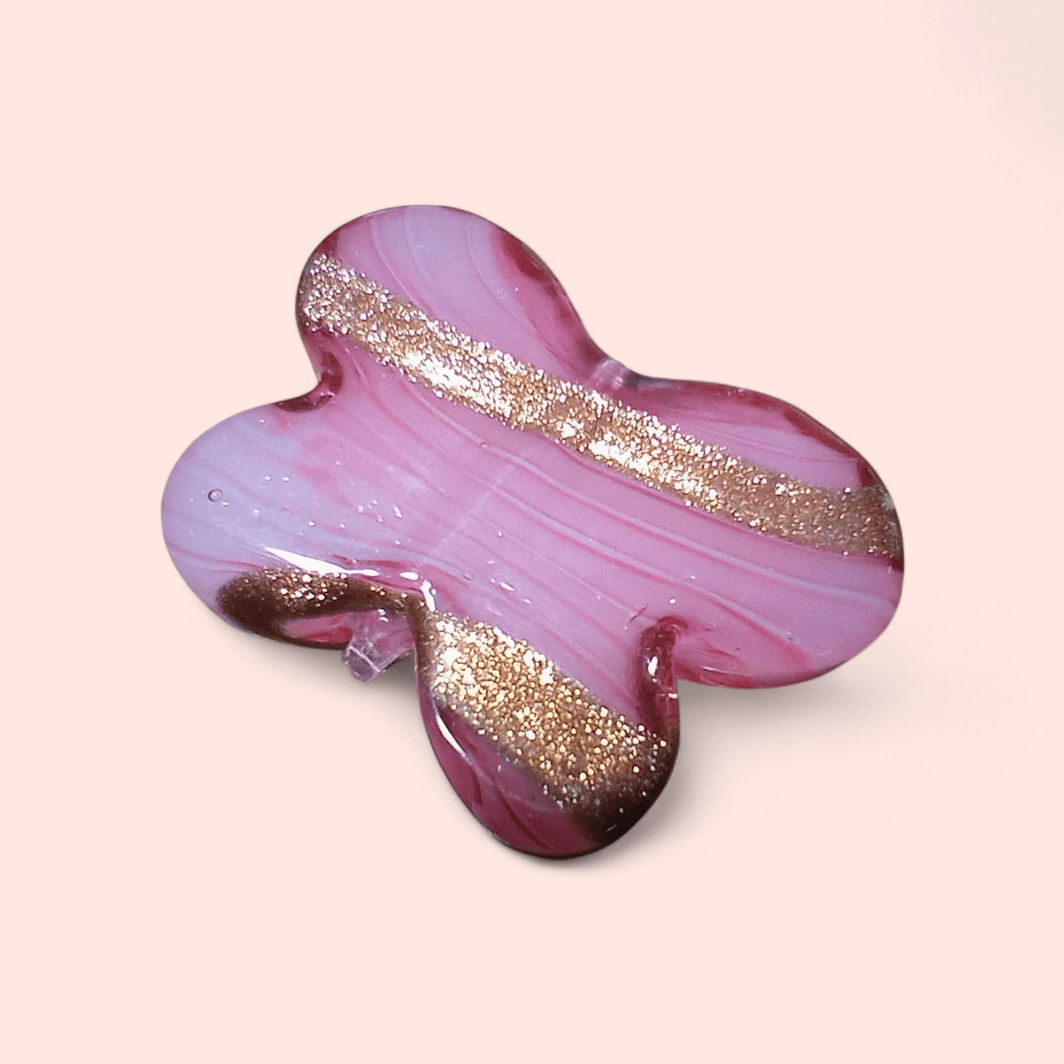 28mm：ベネチアンビーズ　バタフライ・（ピンクアベンチュリーナストライプ） | 2枚目