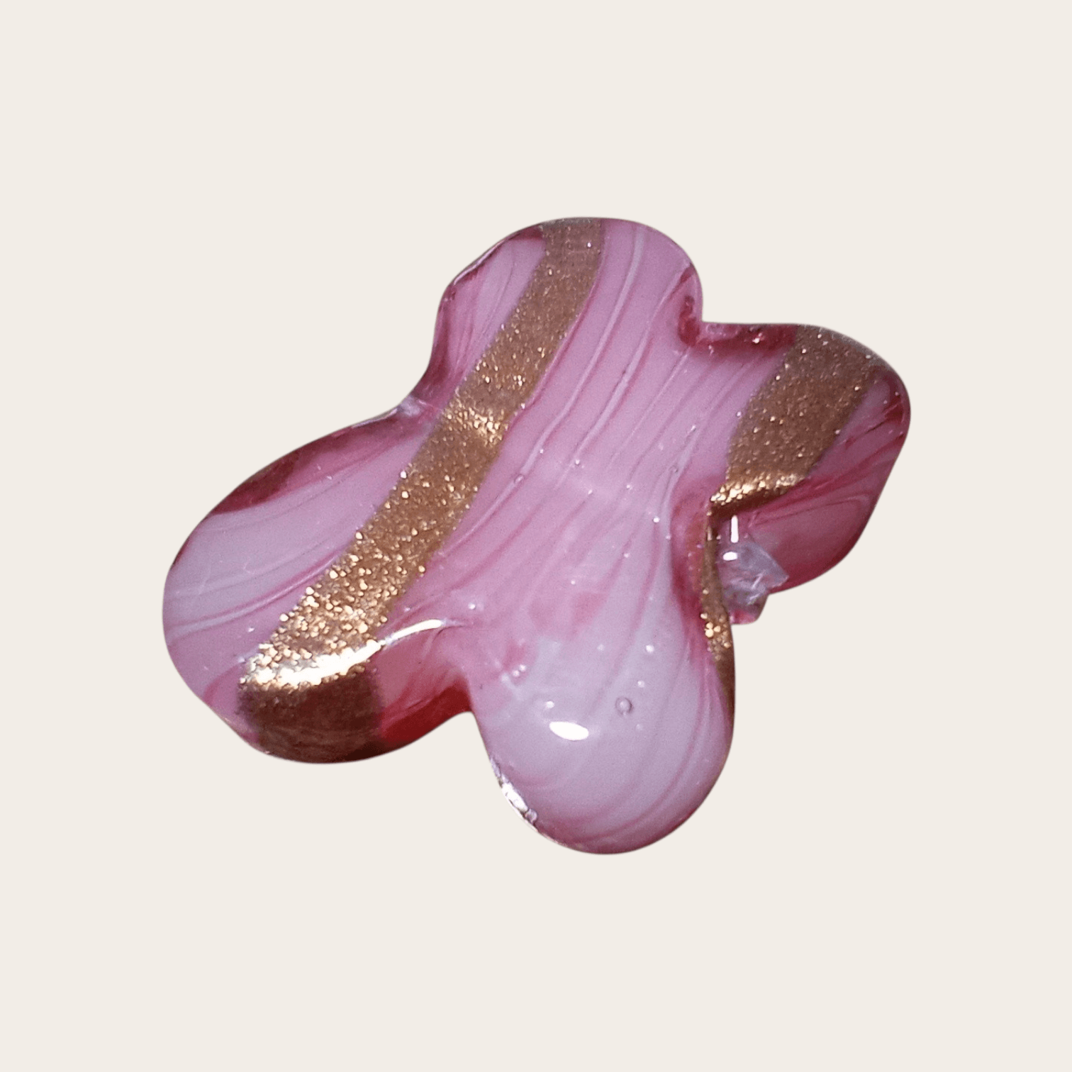 28mm：ベネチアンビーズ　バタフライ・（ピンクアベンチュリーナストライプ） | 3枚目