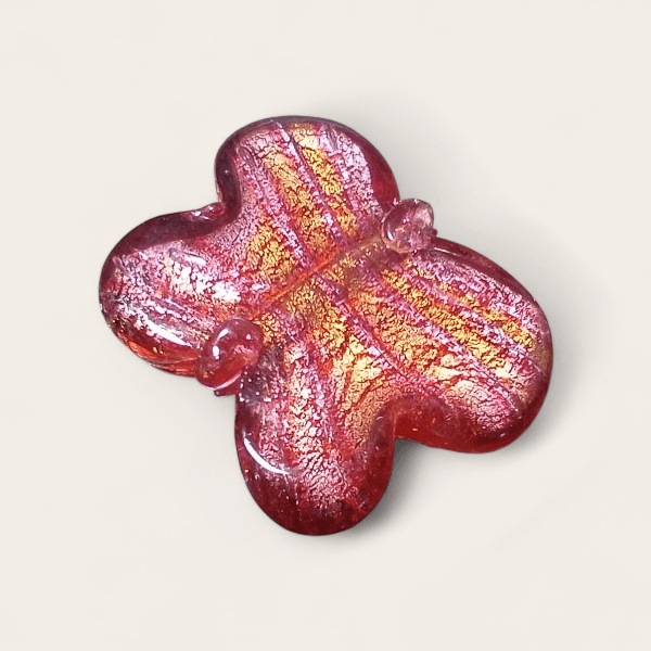 28mm：ベネチアンビーズ　バタフライ・ルビーノ（ホワイトゴールドフォイル） | 3枚目