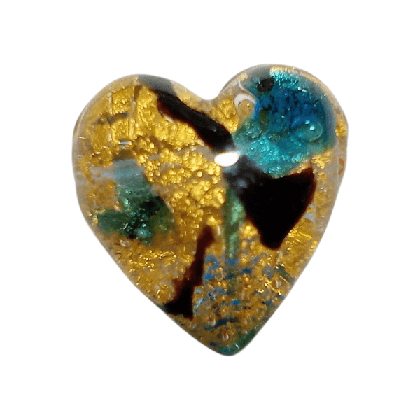 ベネチアンビーズ　ミロ：グリーンラインハート（２４ゴールドフォイル）20mm | 2枚目