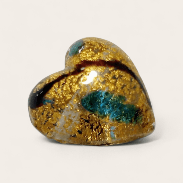 ベネチアンビーズ　ミロ：グリーンラインハート（２４ゴールドフォイル）20mm | 5枚目