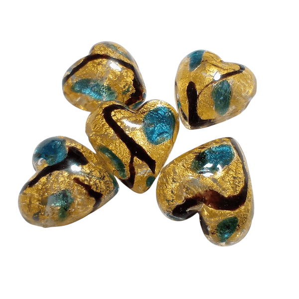 ベネチアンビーズ　ミロ：グリーンラインハート（２４ゴールドフォイル）20mm | 6枚目