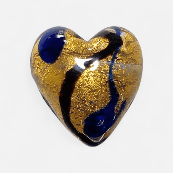 ベネチアンビーズ　ミロ：コバルトラインハート（２４ゴールドフォイル）20mm | 2枚目