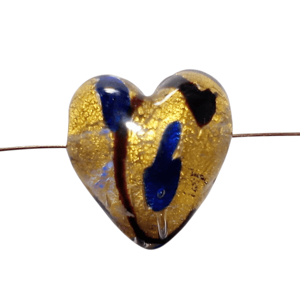 ベネチアンビーズ　ミロ：コバルトラインハート（２４ゴールドフォイル）20mm | 3枚目