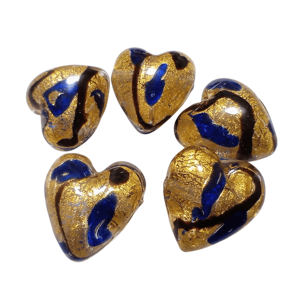 ベネチアンビーズ　ミロ：コバルトラインハート（２４ゴールドフォイル）20mm | 7枚目