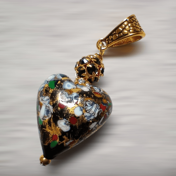 ペンダント作成OP：20mm ベネチアンビーズ　クリムト（ブラックベース）表面Ｋ24ゴールド箔 | 3枚目