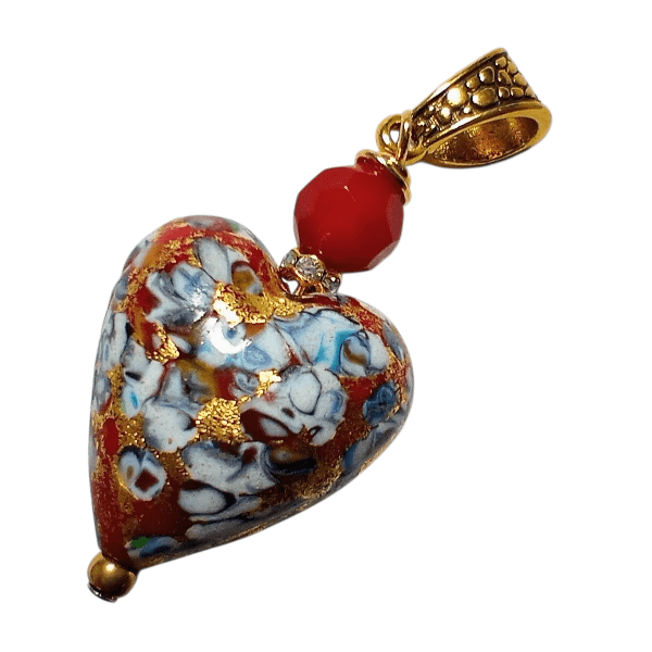 ペンダント作成OP：20mm ベネチアンビーズ　クリムト（レッドベース）表面Ｋ24箔 | 3枚目