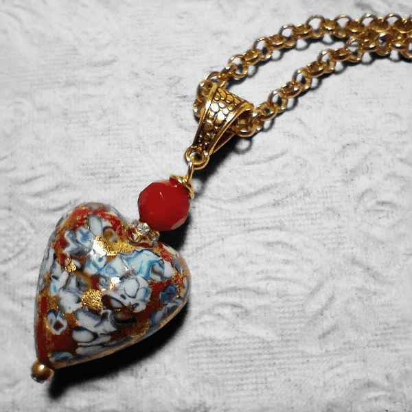 ペンダント作成OP：20mm ベネチアンビーズ　クリムト（レッドベース）表面Ｋ24箔 | 4枚目