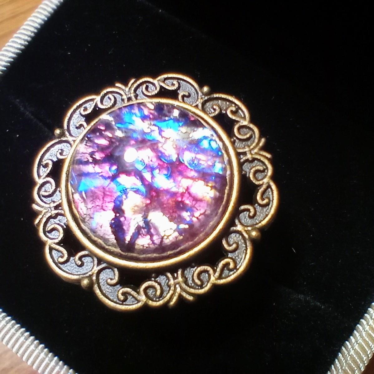 ~スポット入荷~15mm ヴィンテージ シラーオパール ラウンドカボション(アメジスト) | 4枚目