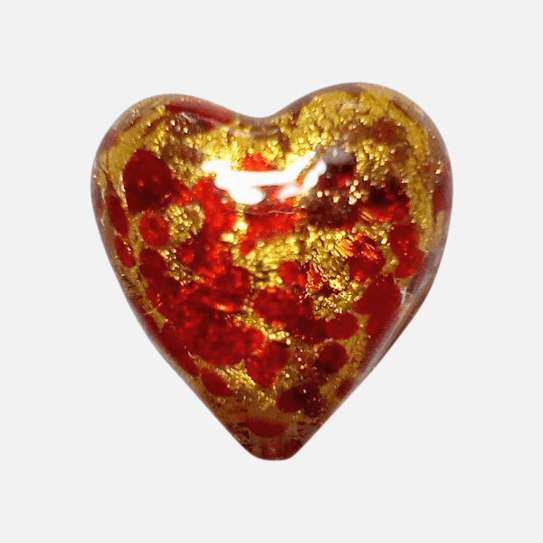 20mmベネチアンビーズ:レッド＆ブラウンソンメルソ・ハート（ゴールドフォイル）1枚目の画像
