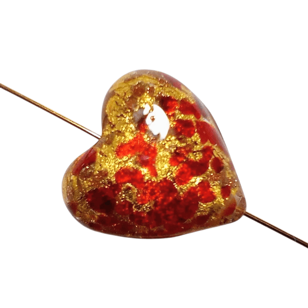 20mmベネチアンビーズ:レッド＆ブラウンソンメルソ・ハート（ゴールドフォイル） | 4枚目