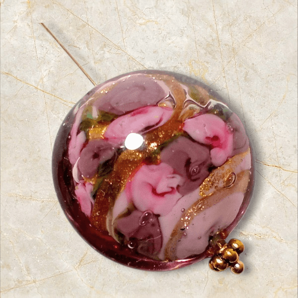 ベネチアンビーズ ローズガーデンディスク（ローズピンク）25mm1枚目の画像