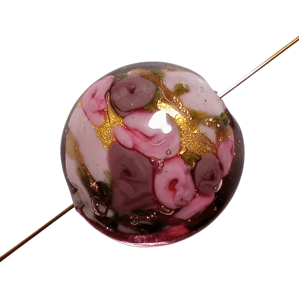 ベネチアンビーズ ローズガーデンディスク（ローズピンク）25mm | 3枚目