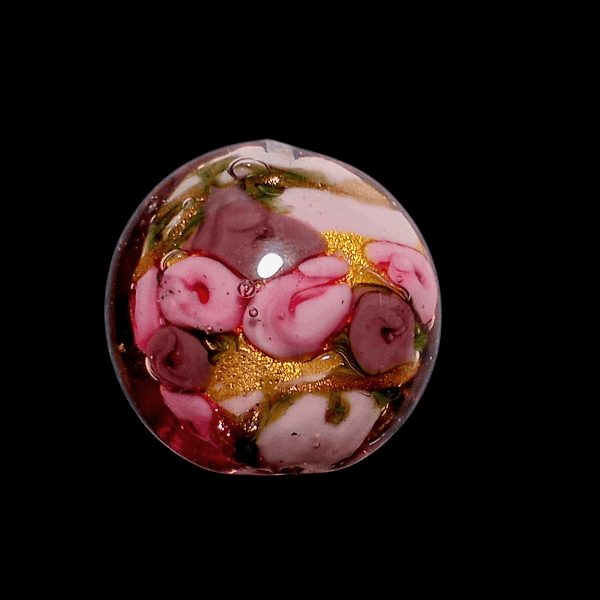 ベネチアンビーズ ローズガーデンディスク（ローズピンク）25mm | 4枚目