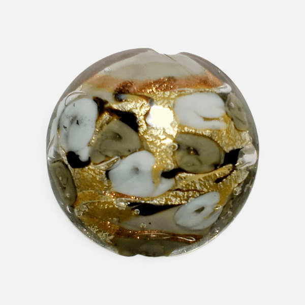 ベネチアンビーズ ローズガーデンディスク（アイボリー＆グレー）25mm | 2枚目