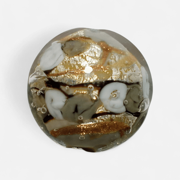 ベネチアンビーズ ローズガーデンディスク（アイボリー＆グレー）25mm | 3枚目