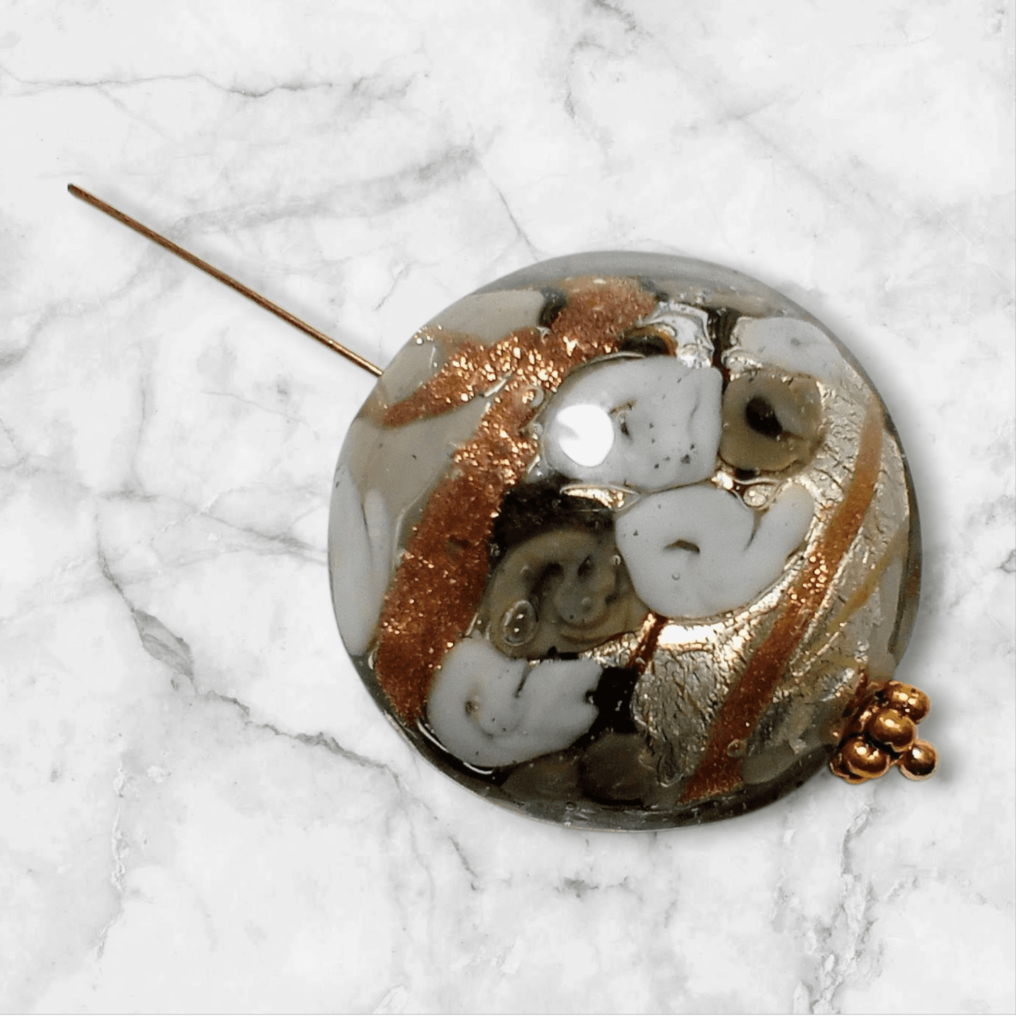 ベネチアンビーズ ローズガーデンディスク（アイボリー＆グレー）25mm | 4枚目