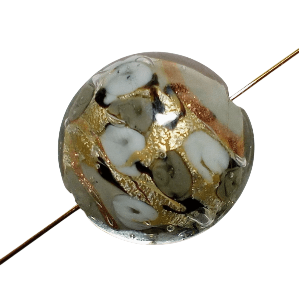 ベネチアンビーズ ローズガーデンディスク（アイボリー＆グレー）25mm | 5枚目