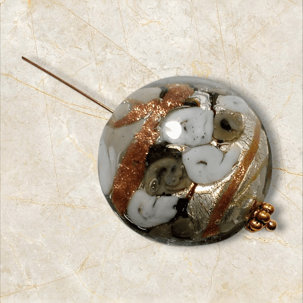 ベネチアンビーズ ローズガーデンディスク（アイボリー＆グレー）25mm | 6枚目