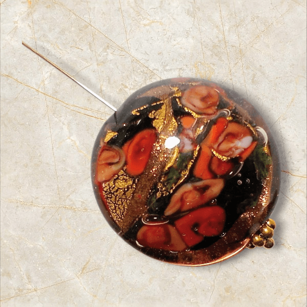 ベネチアンビーズ ローズガーデンディスク（レッド＆ブラック）25mm1枚目の画像