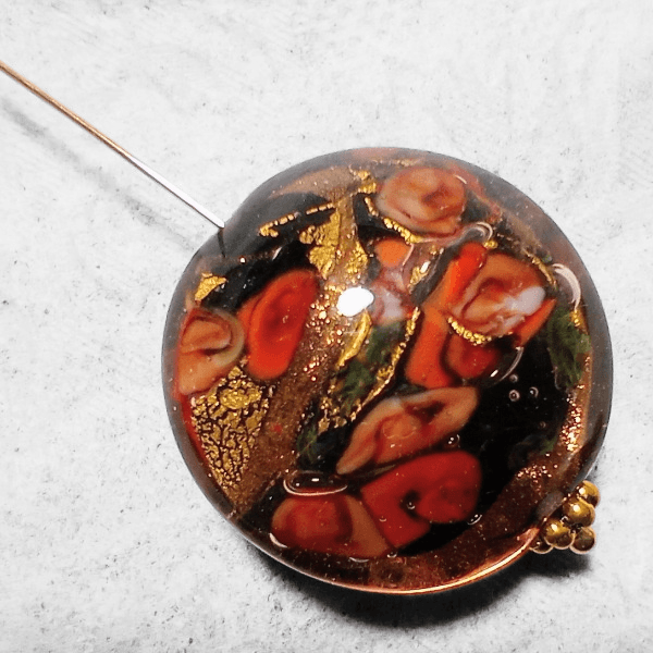 ベネチアンビーズ ローズガーデンディスク（レッド＆ブラック）25mm | 3枚目