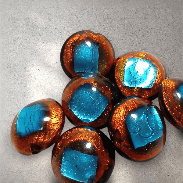 14mm ベネチアンビーズ　アブストラクトディスク：トパーズ・アクア(シルバー925フォイル) | 4枚目